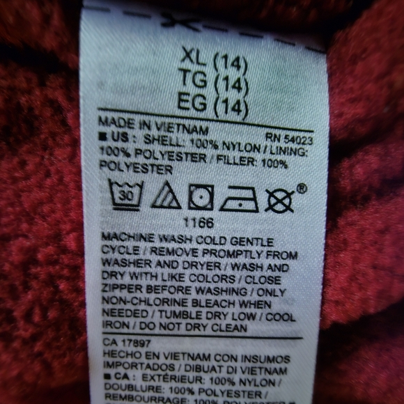 Old Navy Red Boys Full Front Zip Puffer Jacket XL (14) NWT - Picture 5 of 5